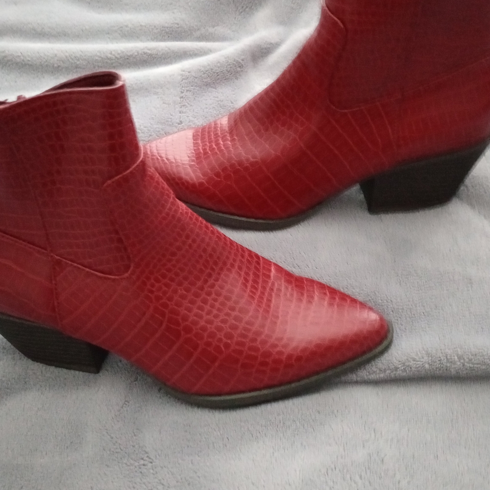 Maurices Red Croc-Pattern Ankle Booties